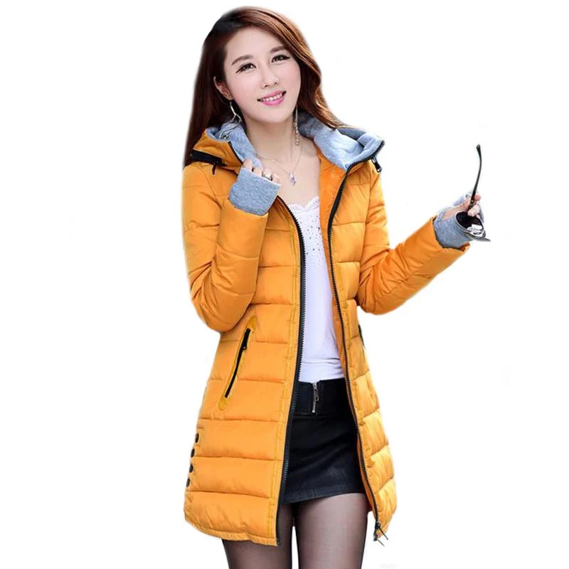 Новинка, зимняя куртка размера плюс 5XL, женская пуховая парка, Длинная женская Повседневная приталенная куртка, пальто с капюшоном на молнии, плотное пальто, верхняя одежда - Цвет: Оранжевый