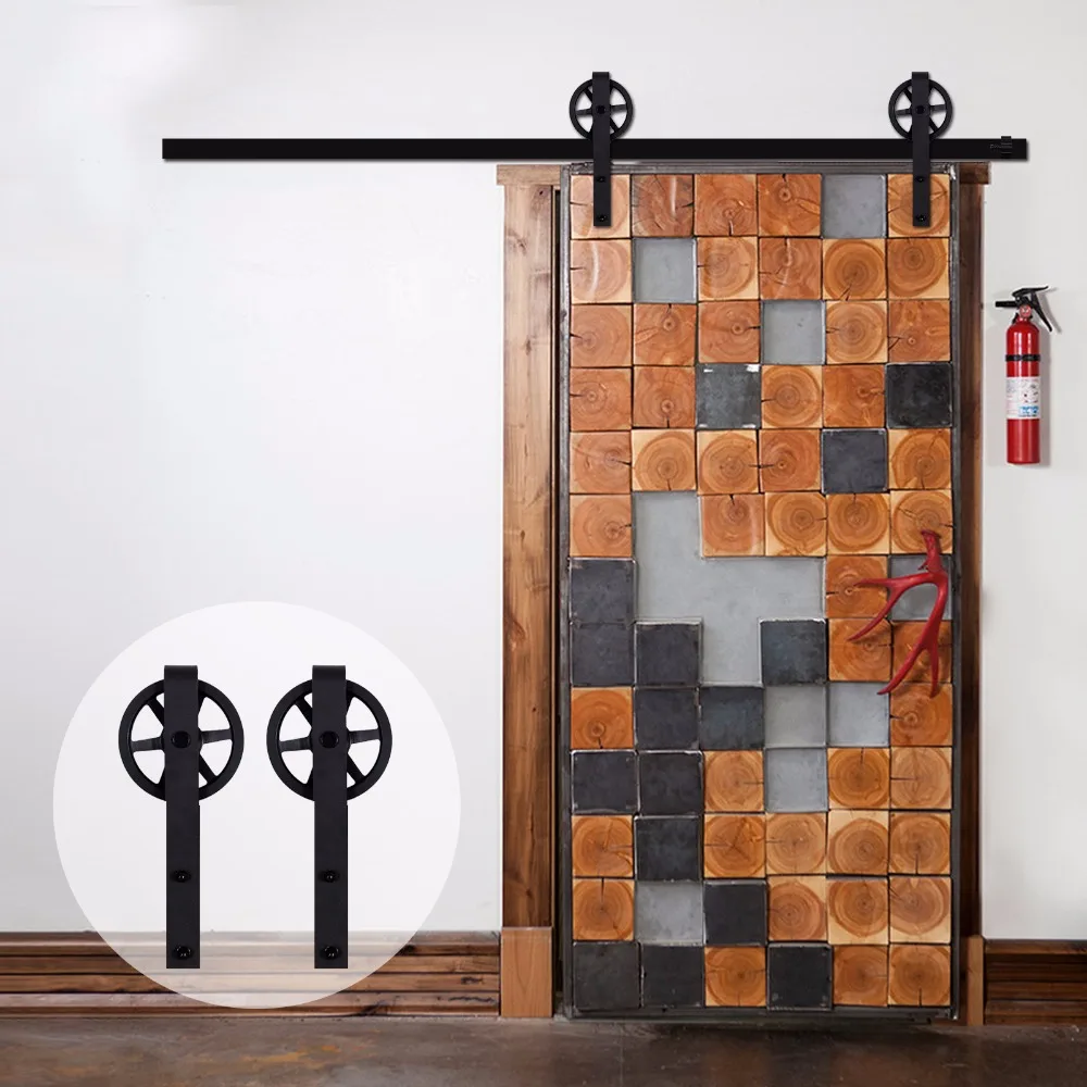 LWZH Rustic Wooden Sliding Barn Door font b Closet b font Hardware Black J Shaped with