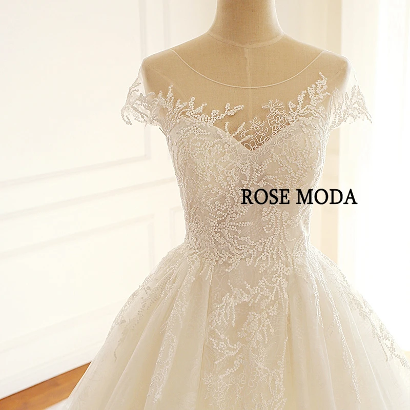 Роза Мода Потрясающие Короткие рукава с крылышками кружева свадебное платье Свадебные платья с открытой спиной со шнуровкой сзади реальные фотографии