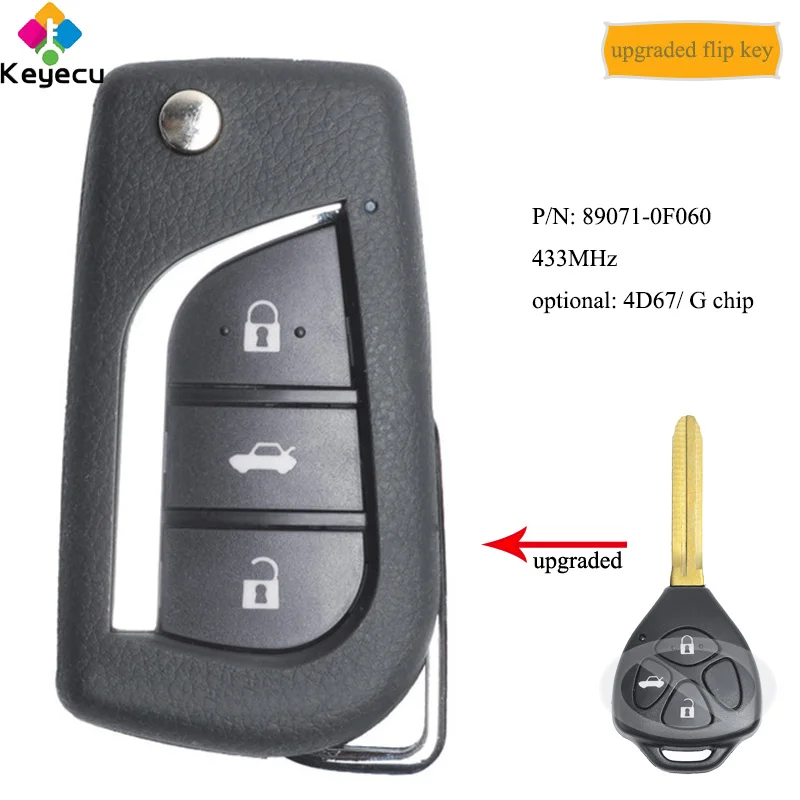 

KEYECU Upgraded Flip Remote Car Key With 3 Buttons 433MHz G/ 4D67 Chip - FOB for Toyota Avensis Europe, for Yaris UK 89071-0F060