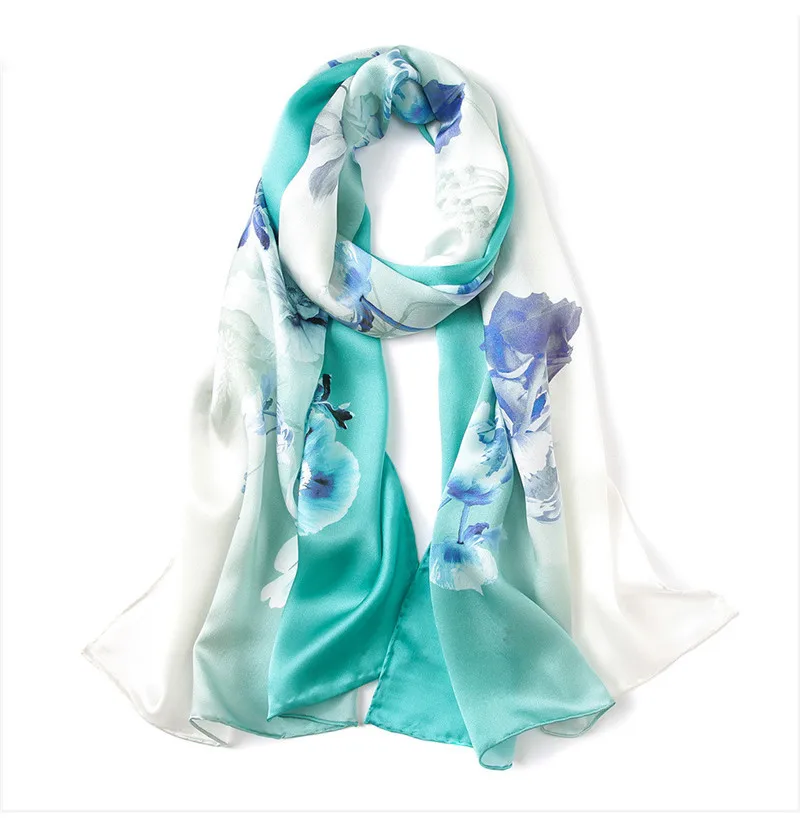 Butterfly Print Silk Scarf Spring Pure Silk Scarf Shawl Hand-rolled Edges Natural Silk Scarf Women Fashion Scarves Wraps