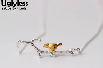 

Uglyless Real S 925 Sterling Silver Bird Story Necklace with Chain Cute Girls Lovely Branch Chokers Handmade Ethnic Fine Jewelry