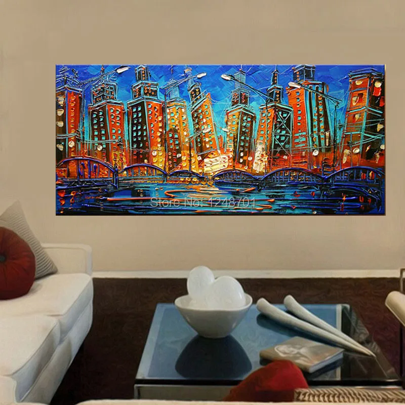 Chicago Painting City Lights  4ft Oil Painting Modern Street Lights Palette Knife Oil Abstract1 (4)