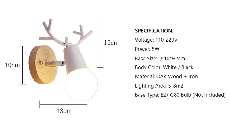Nordic Creative Deer Antlers LED Wall Lamp Modern Wooden White Black Bedside Lights For Living Room Bedroom Corridor Wall Lights (8)