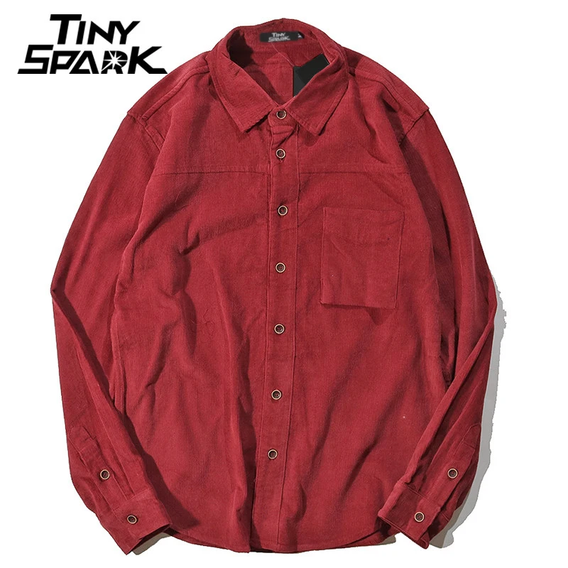 Corduroy Mens Shirt Long Sleeves Casual Shirt Cotton