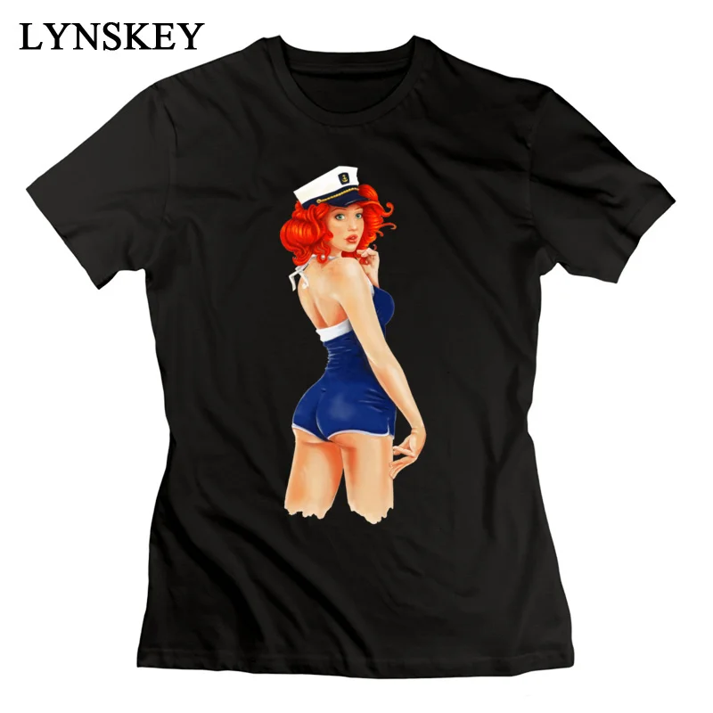 LYNSKEY Designer Women T-Shirts Crew Neck Summer Short Sleeve 100% Cotton Fabric Tops T Shirt Pinup Sailor Girl Custom Tee-Shirts purple