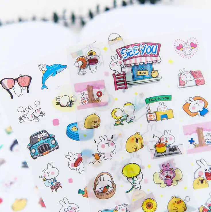 

6 pcs/pack Lovely Pet Rabbit PVC Stickers Diary Sticker Scrapbook Decoration PVC Stationery Stickers