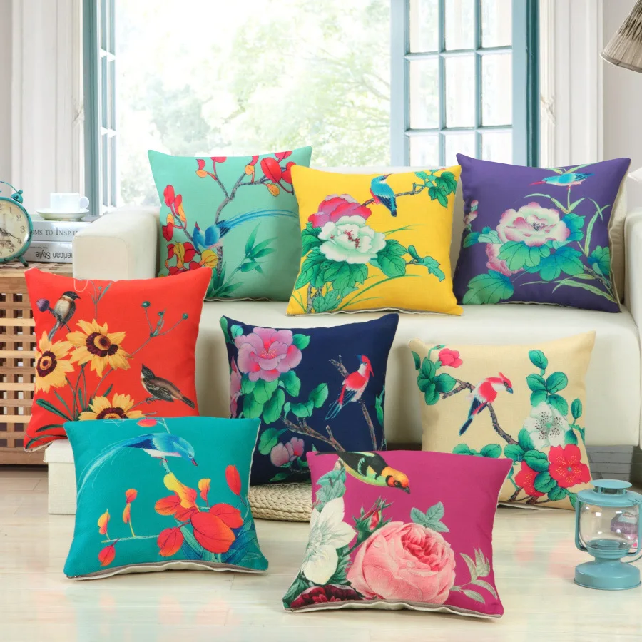 Buy Floral Bird Yellow Decorative Pillow Cover