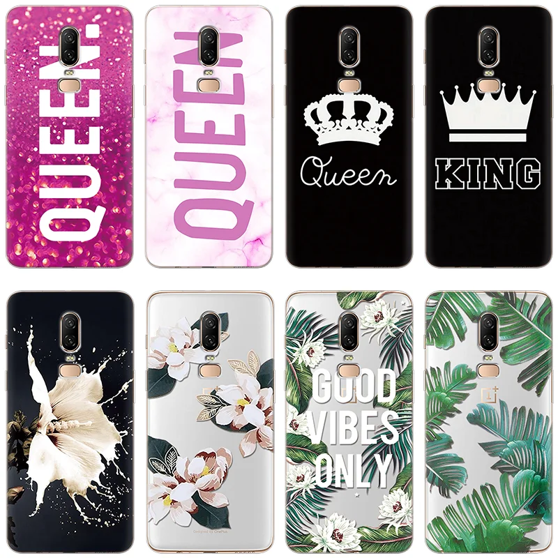 

King Queen TPU Coque For Cover Oneplus 3 5 5T 6 6T Soft Ultra Thin Case For One Plus 6 Flower Leaves Fundas Luxury Phone Case