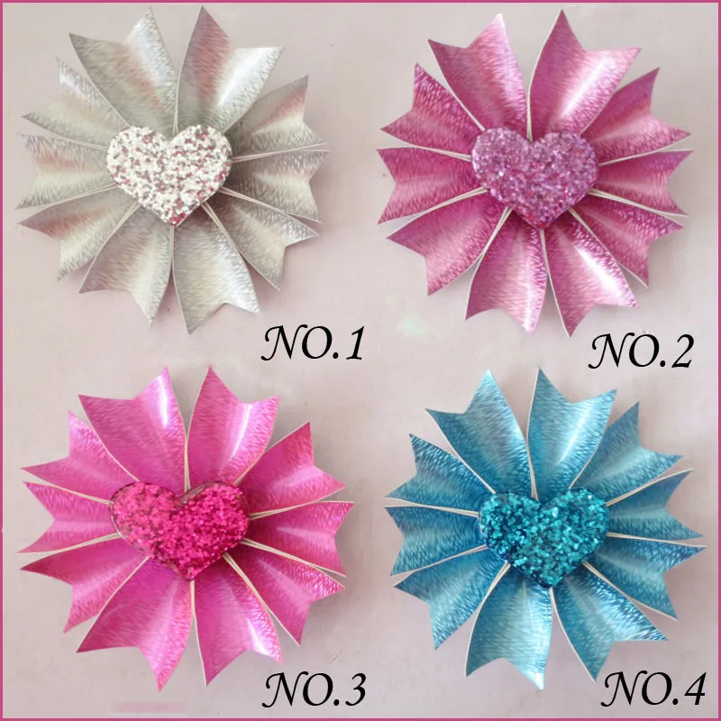 

50 Girl Latest Fashion 3.5" Fairy Hair Bow Clip Heart Pentag Baby Spangle Flash