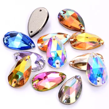 

Top Quality 11X18mm Teardrop Shape Sew on Rhinestone with Holes Colorful Sewing Stones Flatback Glass Strass for Garments B0941