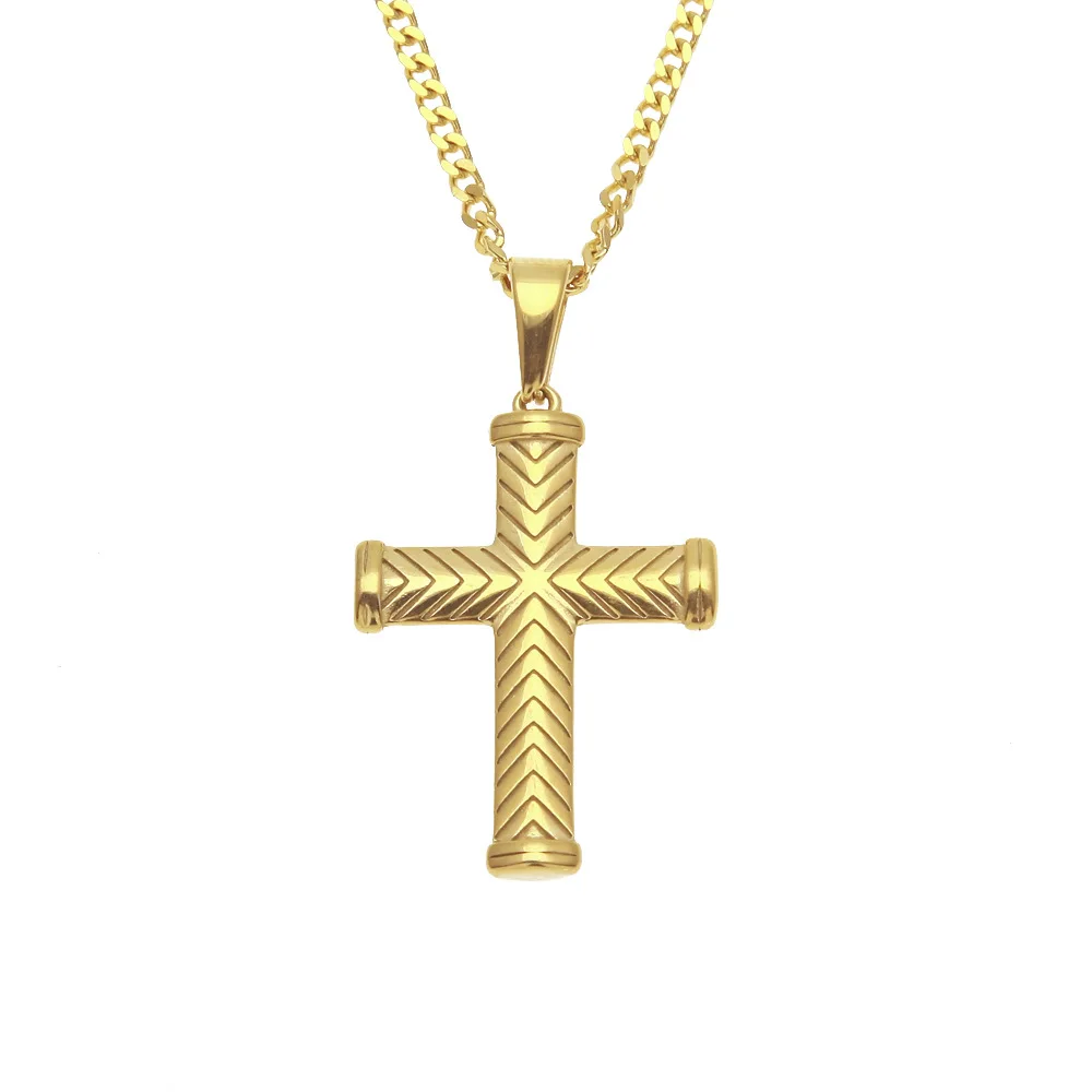 Gold Color Stainless Steel Cross pendant necklaces Men Hip hop fashion vintage necklace male jewelry gifts