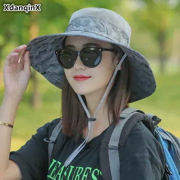 

XdanqinX New Camouflage Hat Summer Women's Bucket Hats Foldable Mesh Breathable Beach Hat Men's Fishing Cap Tourist Sunhat