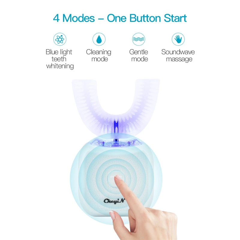 USB электрическая звуковая зубная щетка u-типа зубная щетка 360 градусов Силиконовая зубная Щетка Очиститель полости рта массаж отбеливание синий светильник