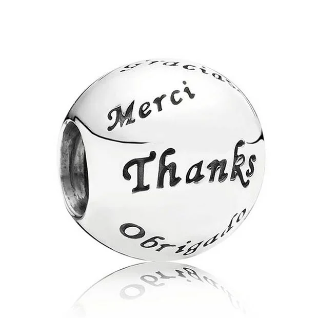 

Authentic 925 Sterling Silver Bead Charm Round Ball Shape With Thank you Beads Fit Pandora Bracelet Bangle DIY Jewelry