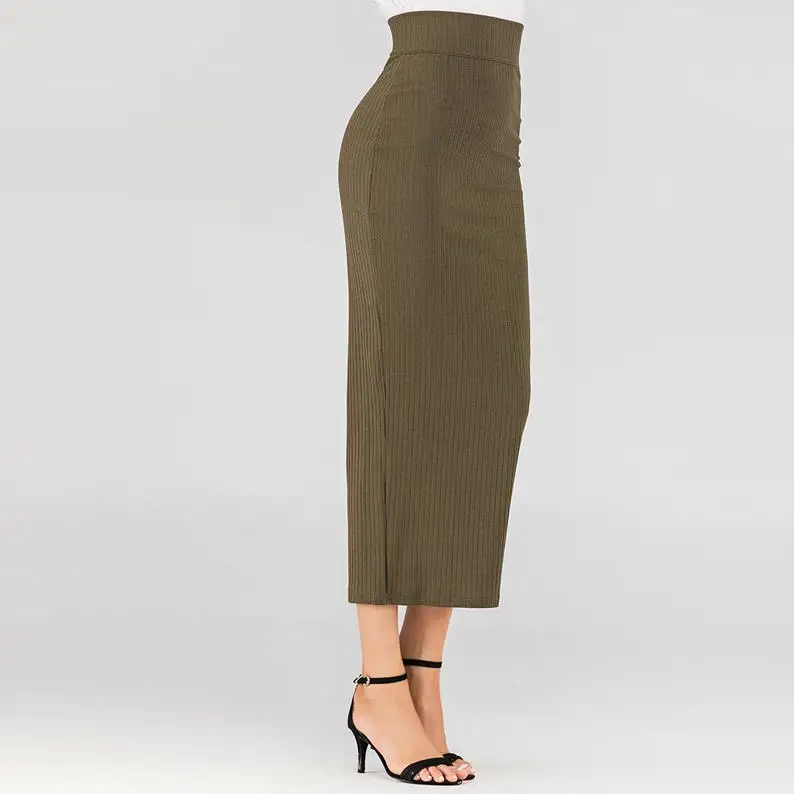 Green skirt Для женщин Длинная юбка Faldas Mujer Moda Абаи мусульманских Высокая Талия облегающее платье с юбкой-карандаш миди юбки Для женщин s Костюмы хлопок Jupe Femme - Color: Green skirt