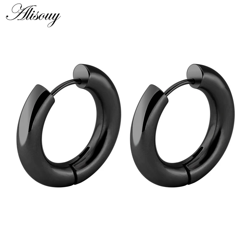 Alisouy Black/Rose Gold/Silver Color Tone Stainless Steel Hoop Earrings Round Loop Earring Men Women big size Hyperbole Jewelry