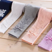 Filles Pantalon automne Leggings Enfants Élastique Floral Dentelle Imprimé Fleurs Coton Gris blanc rose Enfants Pantalon 3-13