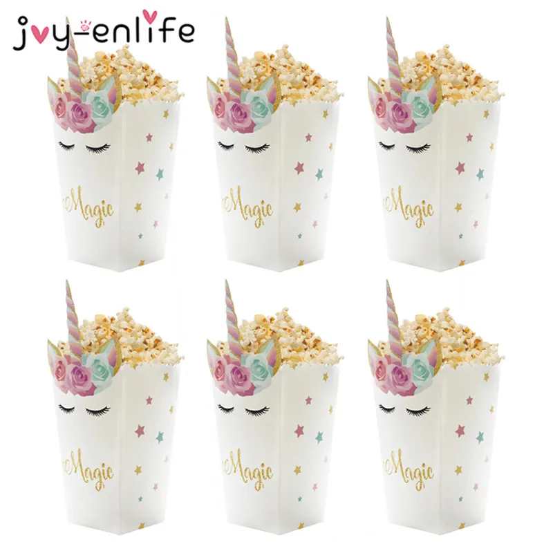 6pcs Unicorn Prints Popcorn Cup Happy Birthday Party Candy Box for kids R 