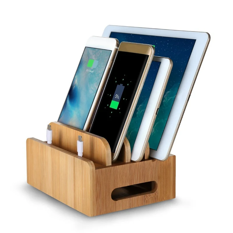 

Mobile Phone Holder+Charge Bamboo Multifunction Multi Device Organizer Stand Charging Station For iPhone For Smart Phone/Tablet