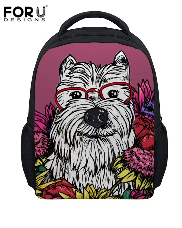 FORUDESIGNS Cute Baby Girls School Bags Yorkie Terrier Flower Printing
