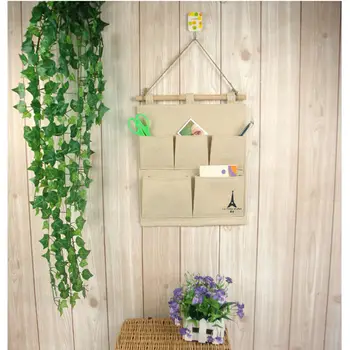 

Good Quality 5 Pocket Cotton wall hanging bags Tower Print Storage Bag multi-layer Letter Holders Desk Organizer Bags