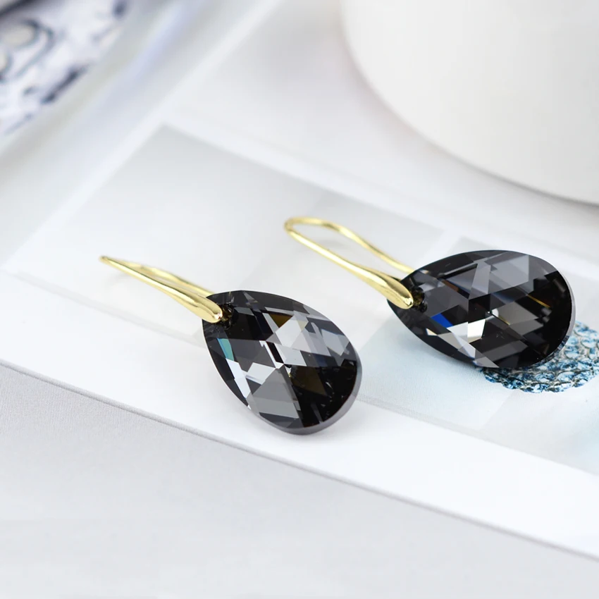 BAFFIN Black Crystals From Swarovski Drop Earrings For Women Retro Vintage Gold Color Pendant Hanging Christmas Gifts Wholesale