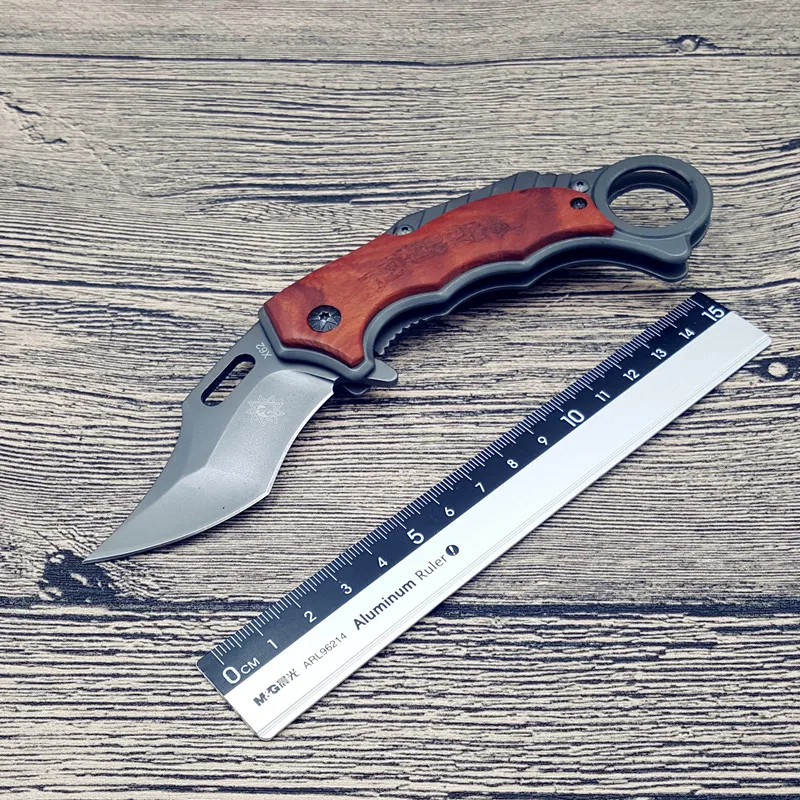 Fullxeon Karambit Folding Knife Tactical Pocket Knife Wood Handle
