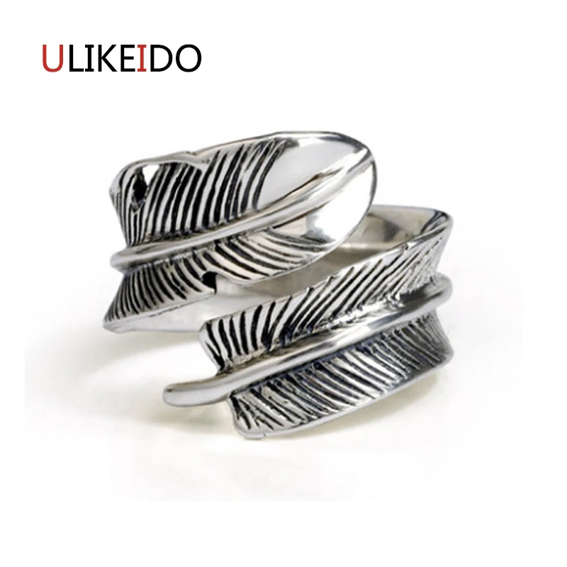 

100% Pure 925 Sterling Silver Jewelry Feather Rings Wide Version Men Signet Ring For Women Special Christmas Gift 1061