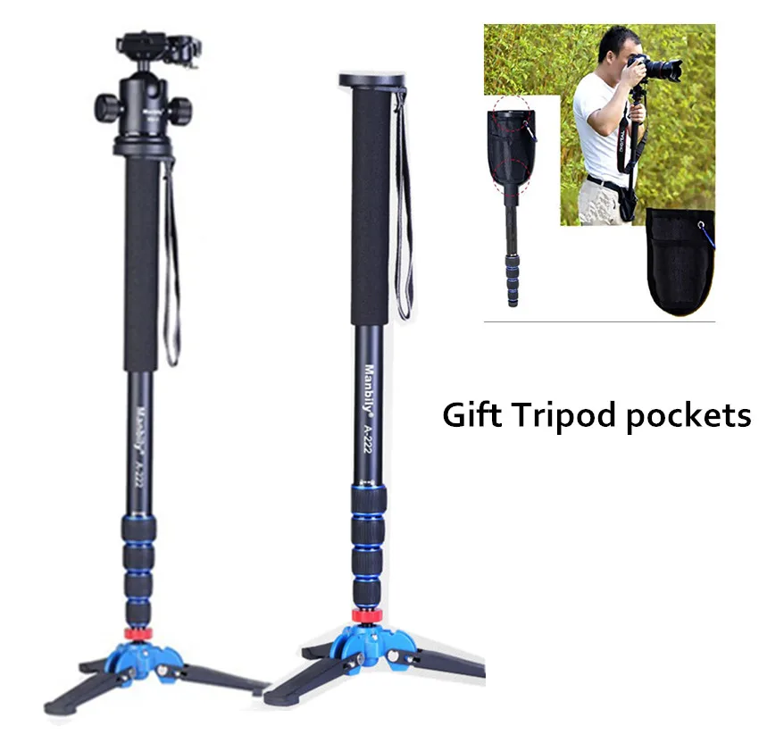 Monopod de Alumínio com Dobrável Base de Equilíbrio Manbily Profissional Câmera Três Pés Suporte Tripé A-222 65-inch