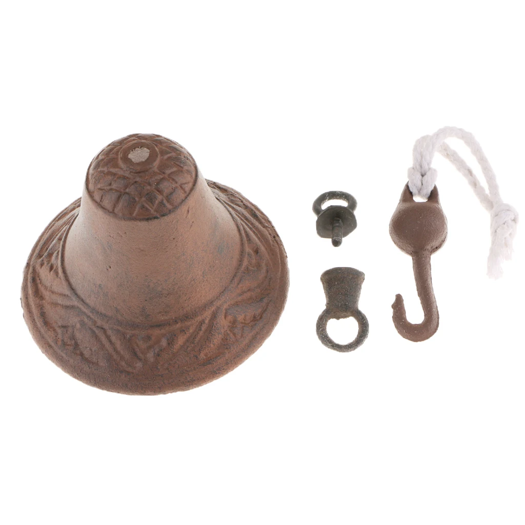 Vintage Style Brown Metal Iron Doorbell Wall Mounted Garden Home Yard Decoration, Little Bells