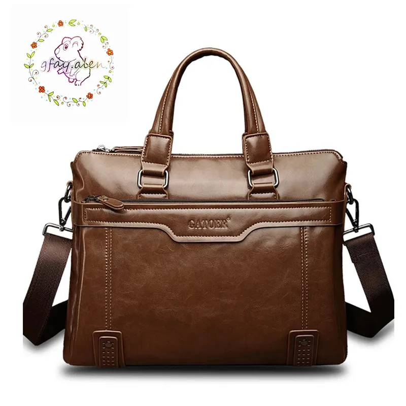 

2019 Mens 14 inch Laptop Briefcases Leather PU Hand bags Business Dress Briefcase Shoulder bag Computer Work Gentle Men's Bags