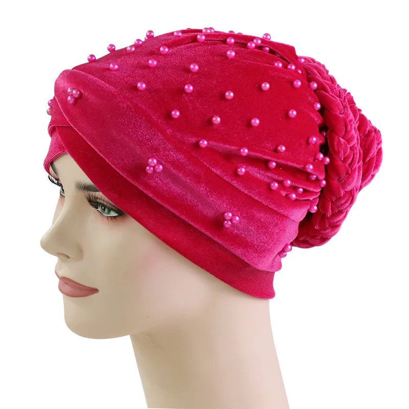 velvet beads head hijab caps turban indian hair bands for women muslim headbands headscarf hats braid Bandanas girls