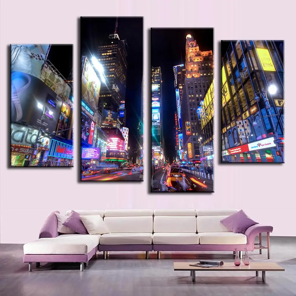 4 Pcs/Set Wall Art Top Home Decoration Combined Paintings Times Square