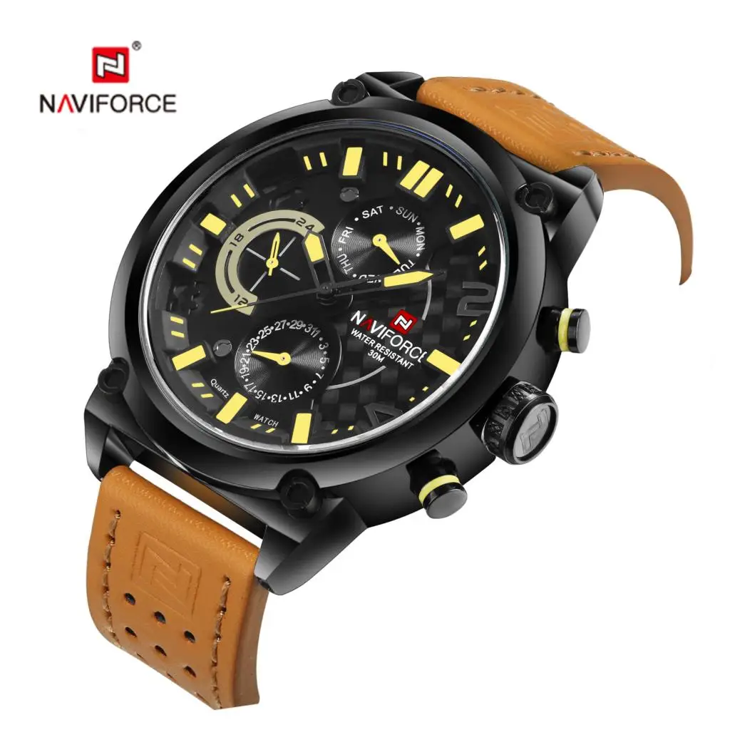 NAVIFORCE Элитный бренд для мужчин Спорт часы человек Дата водостойкие кварцевые часы Военная Униформа кожа наручные часы Relogio Masculino