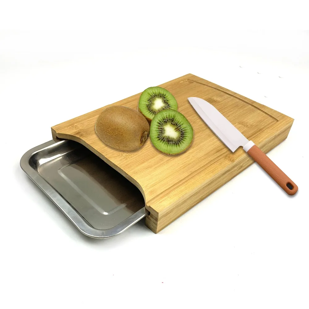 

Bamboo Cutting Board with Stainless steel Tray,Organic Eco Friendly Tray for Kitchen Easy Waste Removal & Faster Food Prep Time