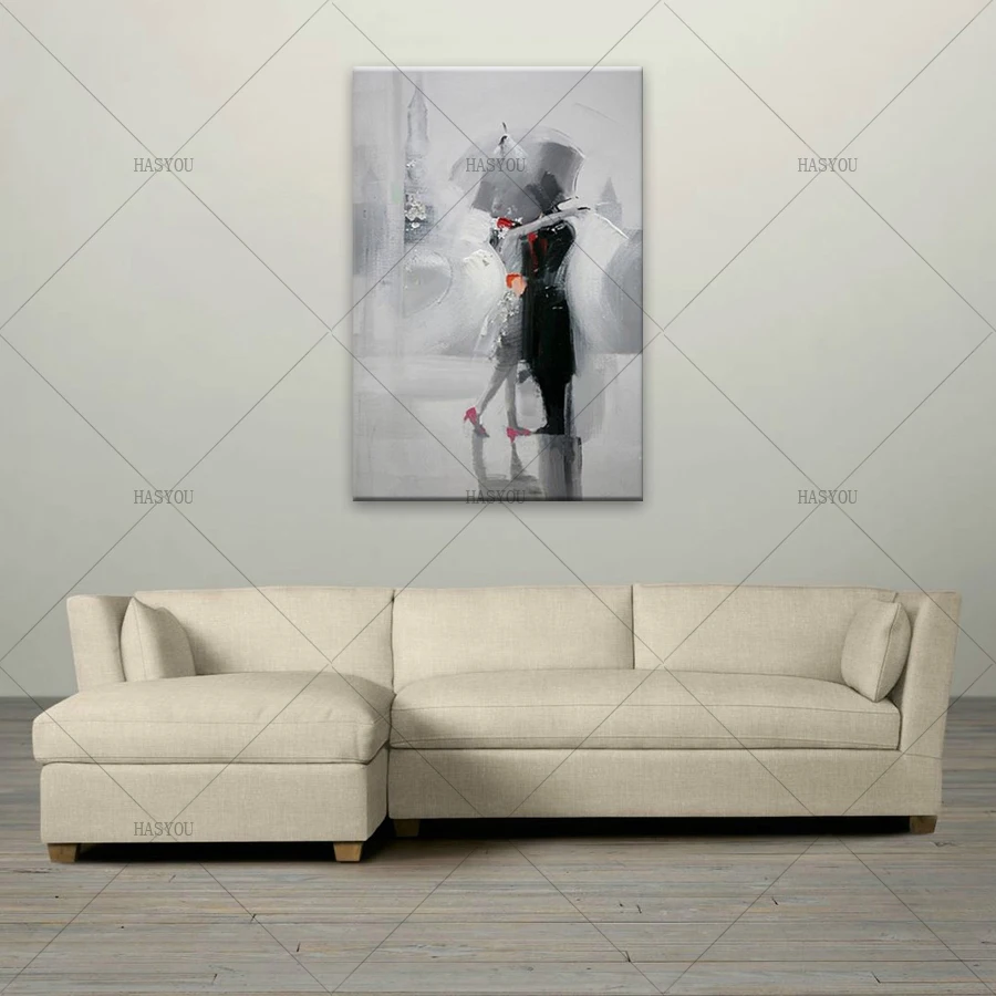 

Frameless best unique gift pure hand painted Oil Painting On Canvas home decorative Abstract picture lovers walking in the rain