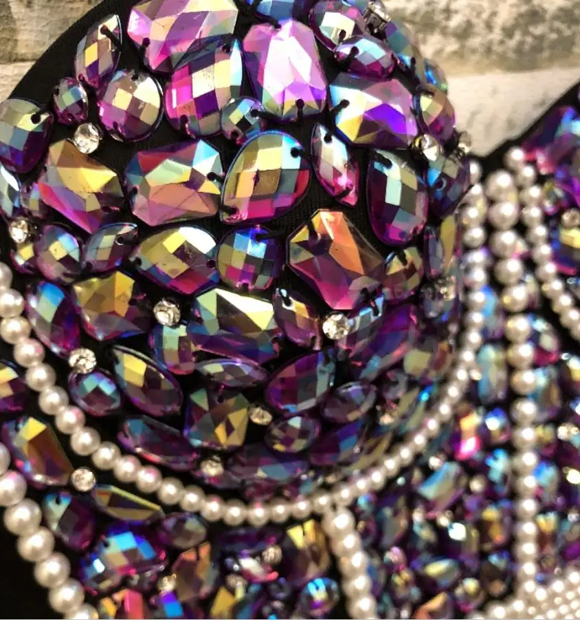 Великолепный горный хрусталь бисера Бюстье жемчуг алмаз Push Up ночной клуб Bralette женский бюстгальтер обрезанный Топ Плюс Размер - Цвет: purple