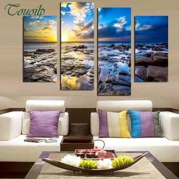 

4PCS blue sea diy Diamond Embroidery Picture of Rhinestones Triptych Almaznaya Mosaic Floral Cross Stitch Diamond Painting