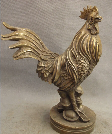 

bi003683 14" Chinese Bronze Copper Decoration Year Zodiac Wealth Cock Rooster Statue