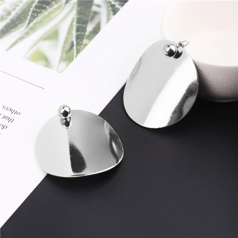 Trendy Large Round Drop Earring for Women Gold Silver Color Metal Circle Earrings Statement Jewelry 1946