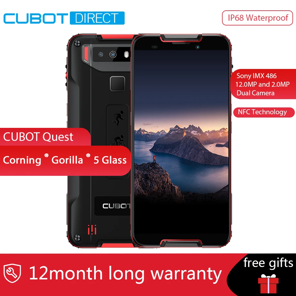 

Cubot Quest Cellphone IP68 Sports Rugged Phone Helio P22 Octa-Core 5.5" NFC 4000mAh 4GB+64GB Android 9.0 Face ID Global Band