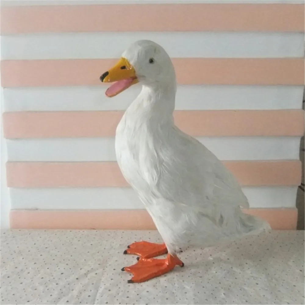 Fancytrader Simulation Animals White Duck Decoration Toy Made of Plastic&Feathers Goose Doll Model Teaching Props Kids Gifts 24x27cm4