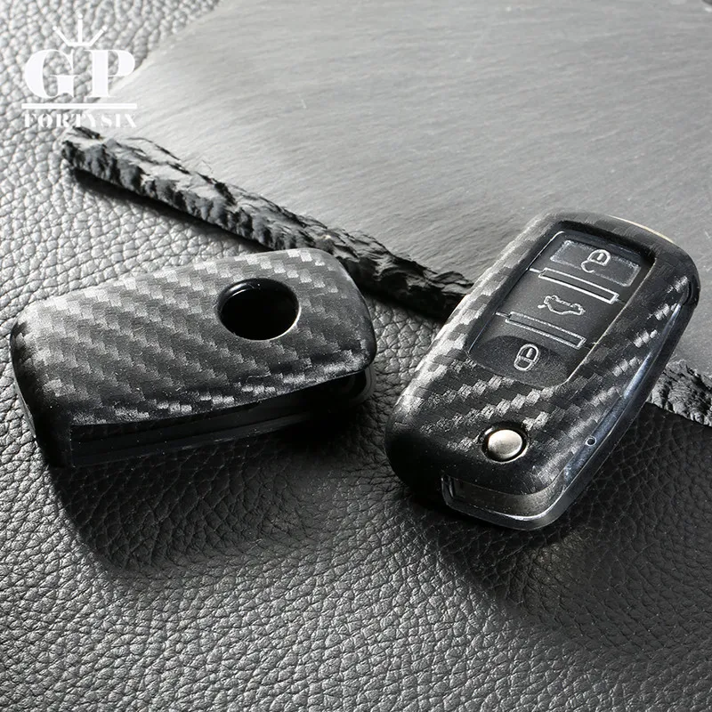 Carbon Fiber Silicone car key cover case shell fob for VW Golf Bora