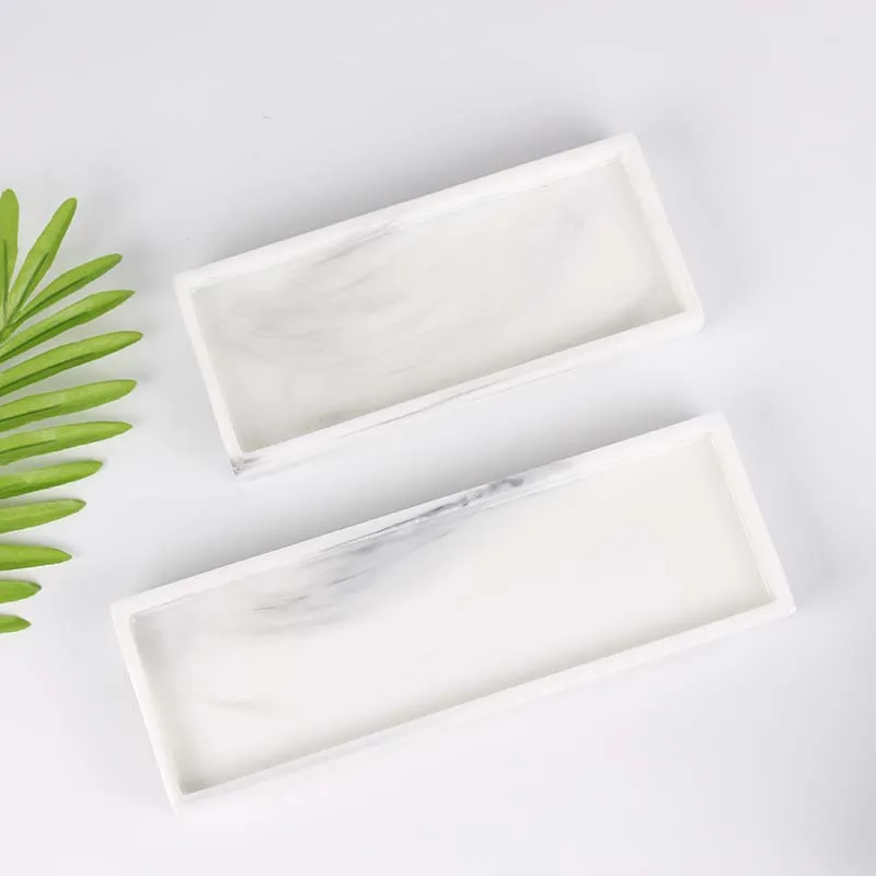 JINSERTA Marbled Storage Tray Resin Jewelry Display Plate Cosmetic Organizer Rectangle Home Restaurant Hotel Serving Tray
