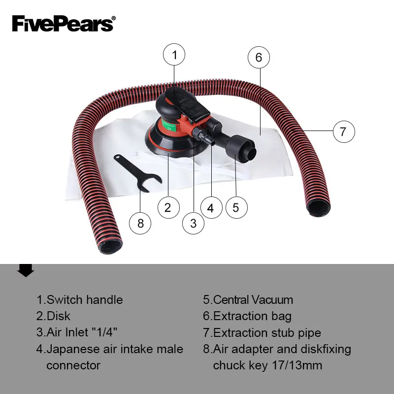 FIVEPEARS Air Random Orbital Sander low noise lightweight Machine 5 Inch Circle Round Pad air Sanders with Vacuum free shipping FIVEPEARS Air Random Orbital Sander low noise lightweight Machine 5 Inch Circle Round Pad air Sanders with Vacuum free shipping
