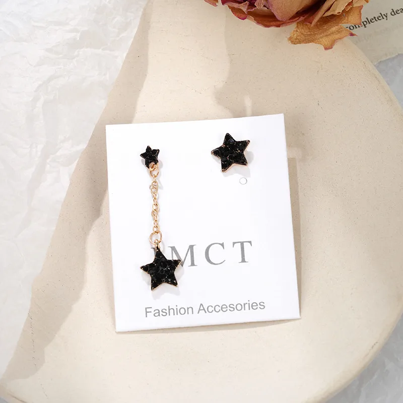 

Minimalist Jewelry Black Stud Star Love Heart Geometric Bowknot Star Asymmetrical Earrings For Women Korean Style Simple Brinco