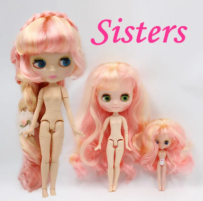 

BL313/1010 Pink mix golden Colorful Long waving Hair Sisters blyth doll(30cm) middie doll(20cm) Mini doll(10cm)
