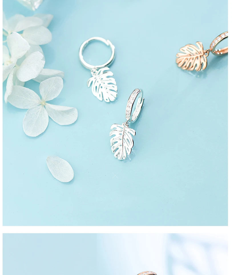 925 Sterling Silver Bohemia Monstera Leaf Hoop Earrings For Women Girls 2018 Fashion Piercing Huggie Earrings zilveren oorbellen (2)