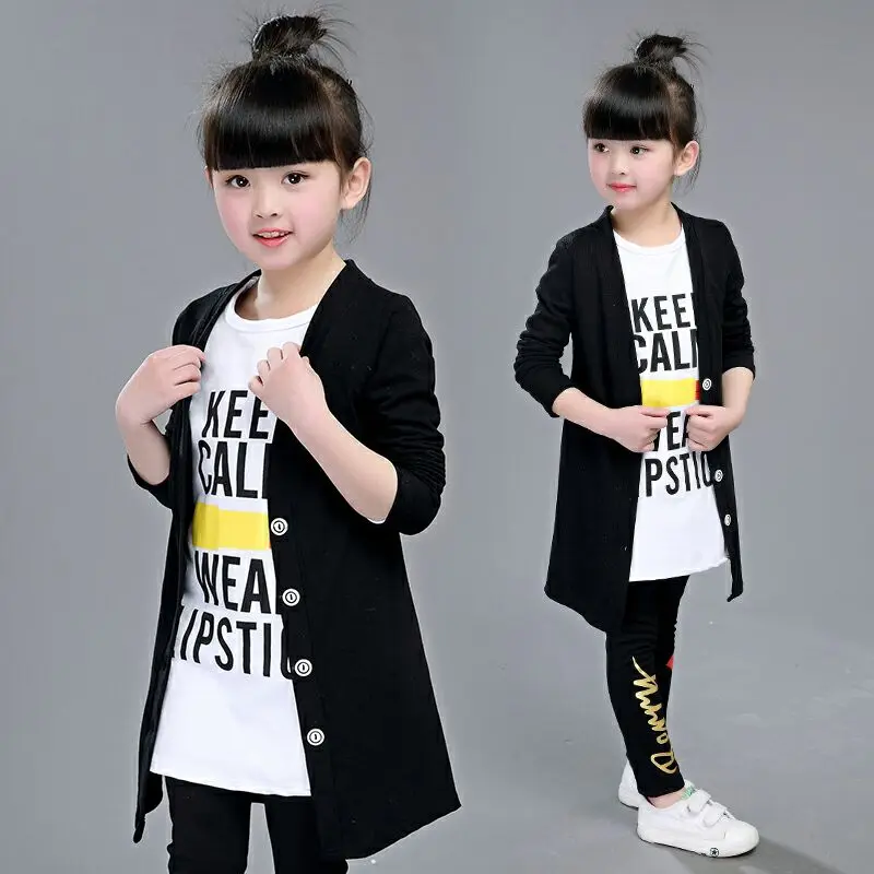 

2018 Autumn Girls Fashion Jacket + T-Shirt + Leggings Three-Piece
